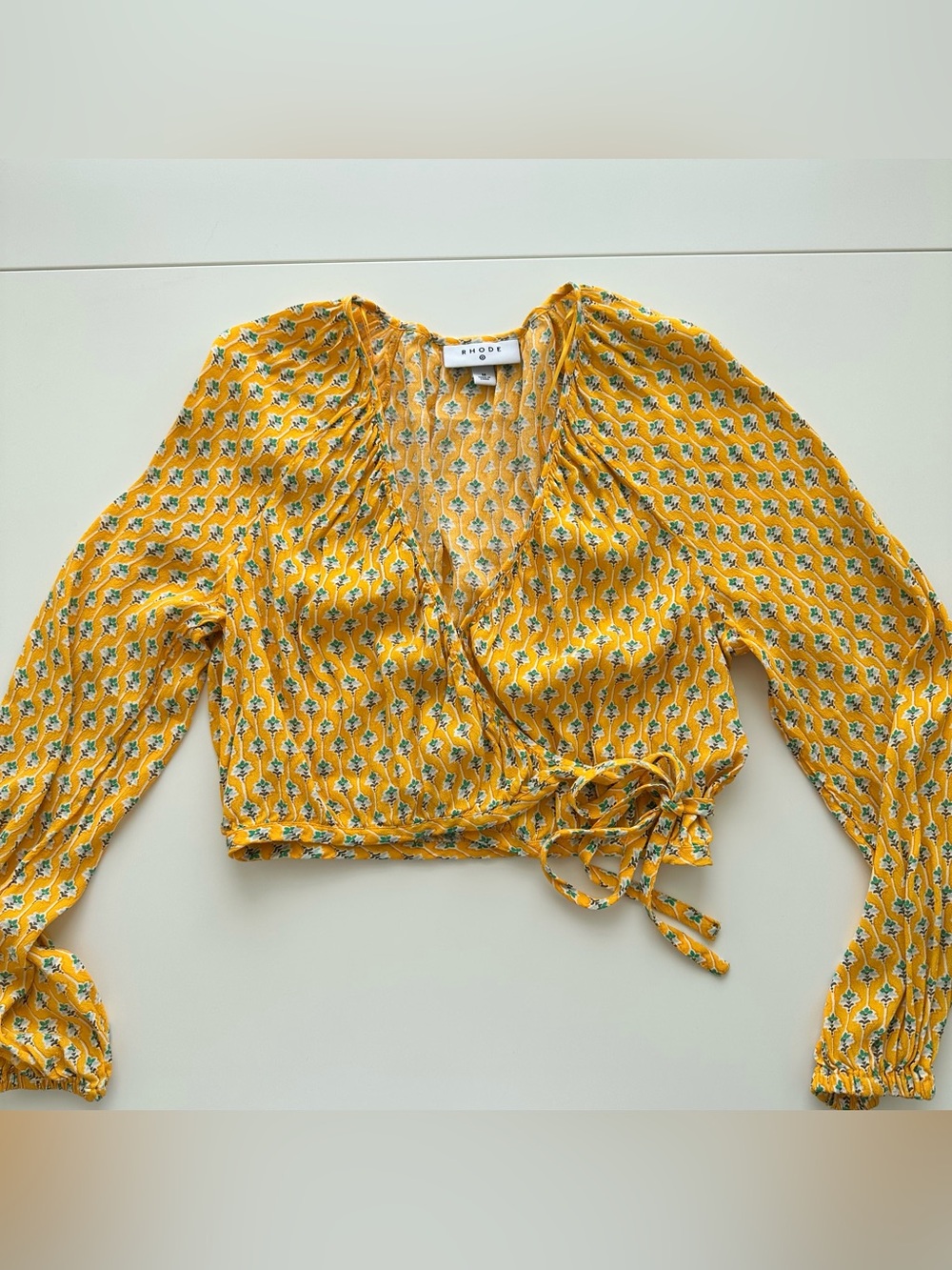 Floral long-sleeve wrap top- M